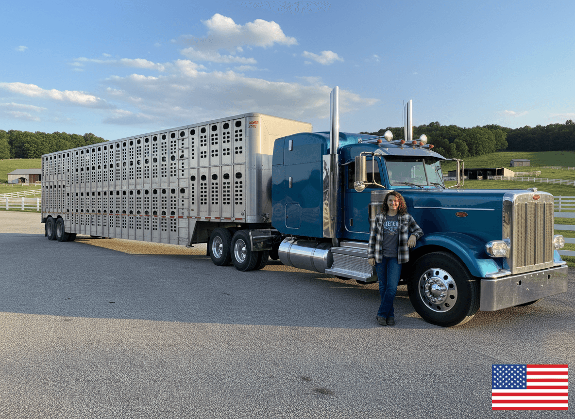 Professional livestock hauler in truck - American Livestock Hauling